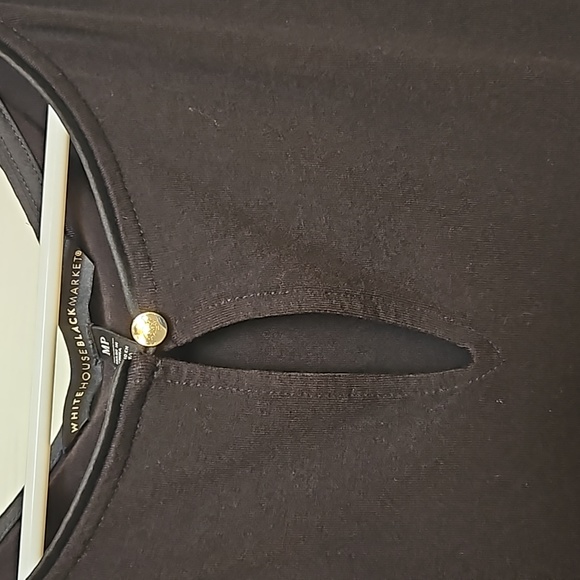 EUC White House Black Market Short Sleeve Black Dress Hem & Keyhole Detail - Picture 3 of 8